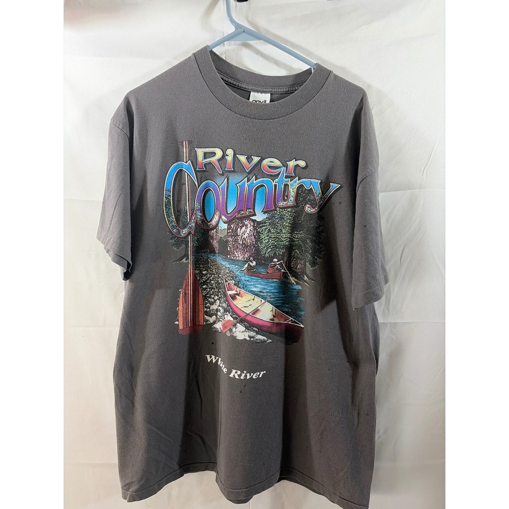 Vintage Anvil River Country White River Graphic T-Shirt XL Charcoal Grey 90s